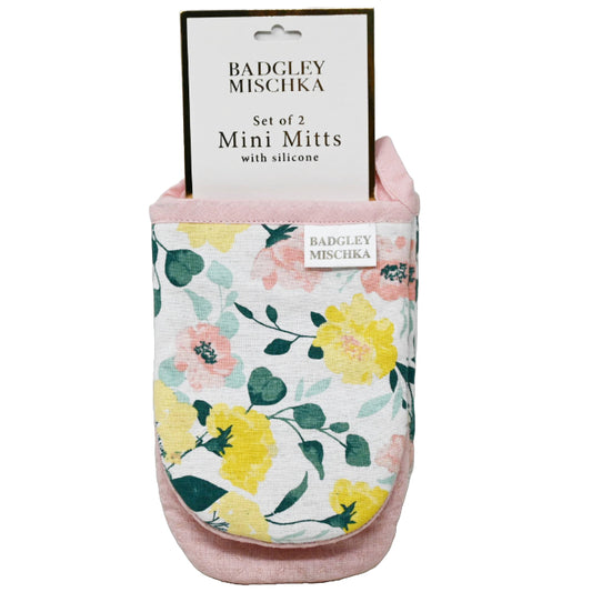 2pc Pink Floral Silicone Grip Mini Mitt C/P 24
