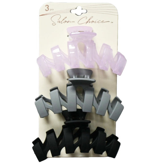 3PC ASST JUMBO ZIG-ZAG JAW HAIR CLIPS C/P 48