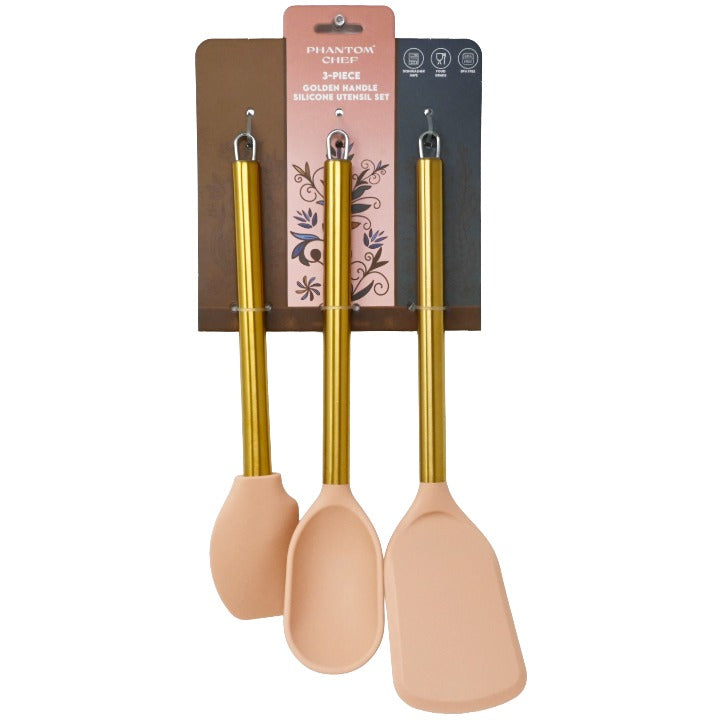3pc Apr Gld Turner Spatula Spoon Set C/P 12 Phantom Chef