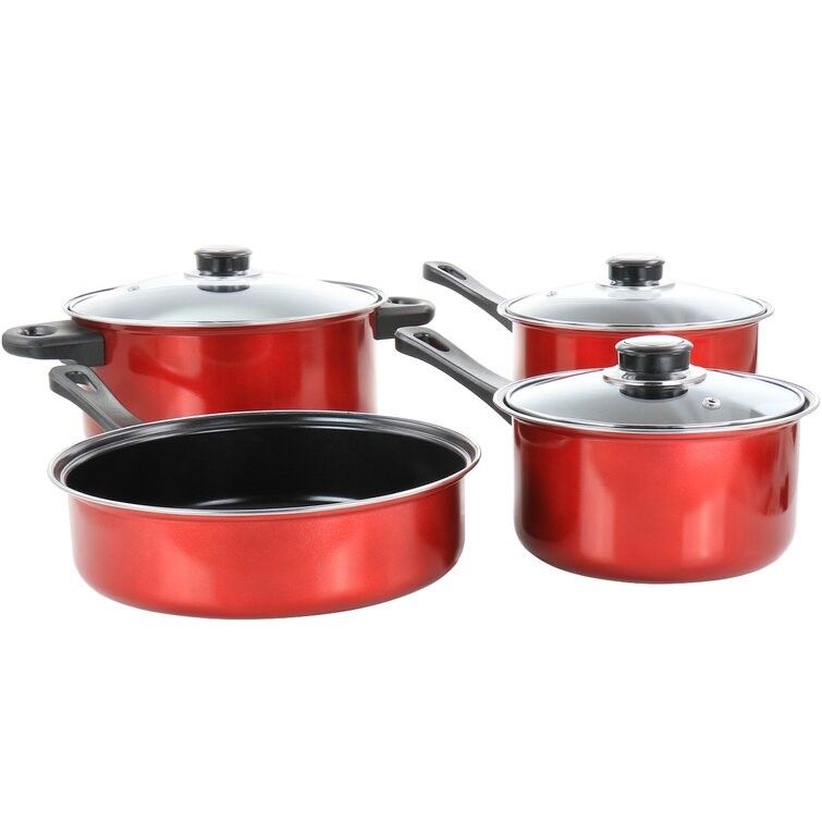 7pc CARDINAL METALLIC RED N-STICK COOKWARE SET C/P 4
