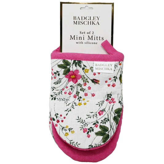 2pc Fuchsia Floral Silicone Grip Mini Mitt C/P 24