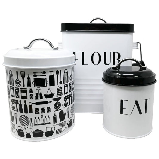 3pc Wht Blk Canisters C/P 6