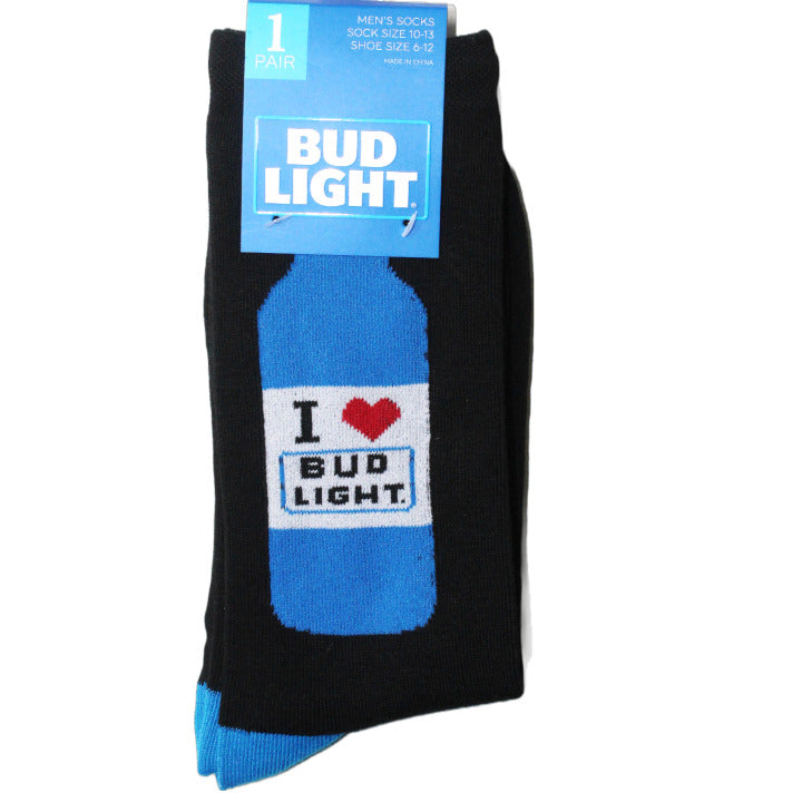1pr BUD LIGHT BLK MEN CREW SOCKS SIZE 10-13 C/P 60