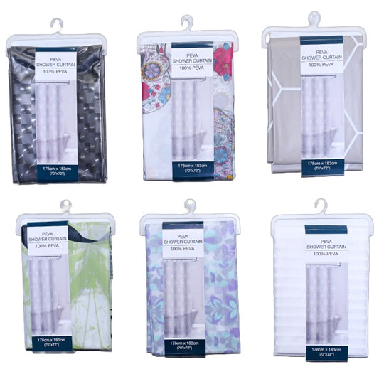 70"x72" ASST PEVA PRINTED SHOWER CURTAIN C/P 48