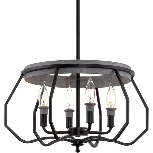 Beckett 18" 4-Light Farmhouse Pendant Chandelier, Open Shade Design, Textured Grey Concrete Finish + Black Accents, Perfect for Modern Homes C/P 1