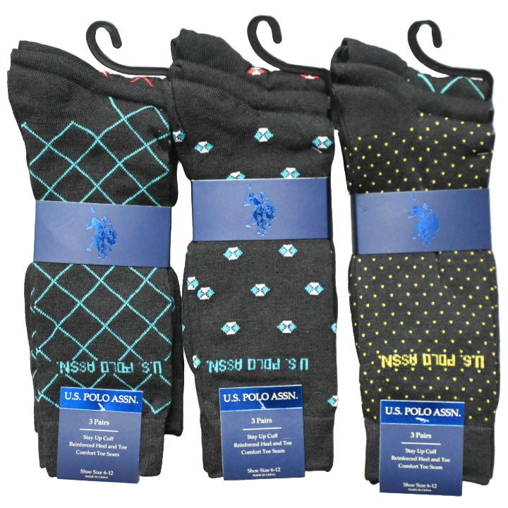 3pk MEN NC DRESS CREW SOCKS U.S. POLO ASSN. ASST STYLES SIZE 6-12 C/P 48