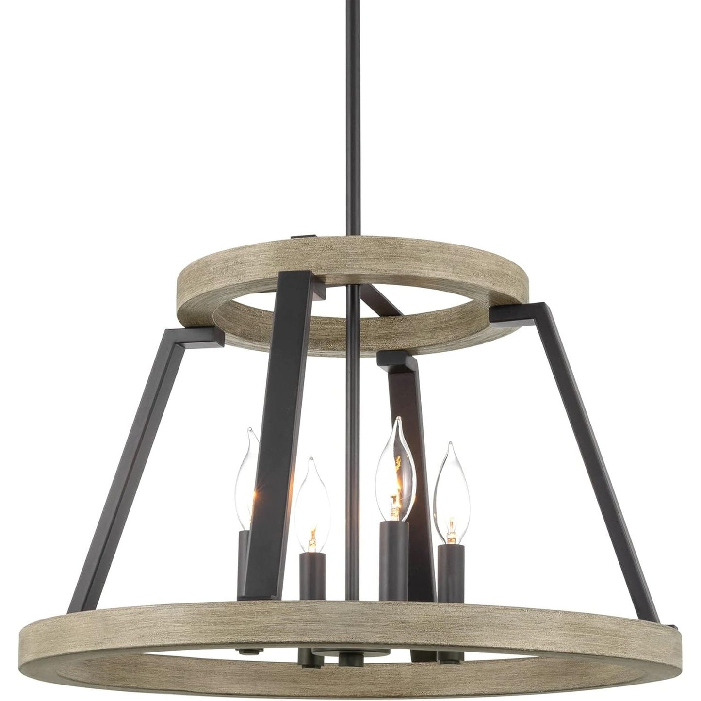 Ludlow 21" 4-Light Modern Farmhouse Pendant Light, Open Style Design, Light Cedar Wood Style + Black Finish C/P 1