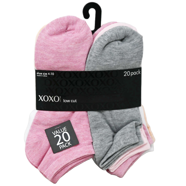 20pk LADIES XOXO LOW CUT NC SOCKS ASST COLOR SIZE 4-10 C/P 48