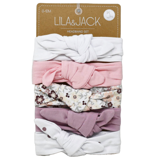 5pc Headband Set-White Pink Floral Purple Dotted Print C/P 48