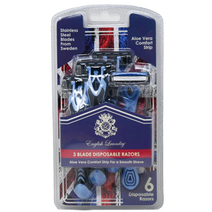 6pc 3-BLADE S.STEEL DISPOSABLE RAZOR ENGLISH LAUNDRY C/P 72