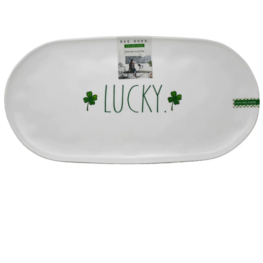 13" LUCKY W/CLOVERS  OVAL PLATTER MATTE WHITE MELAMINE C/P 12