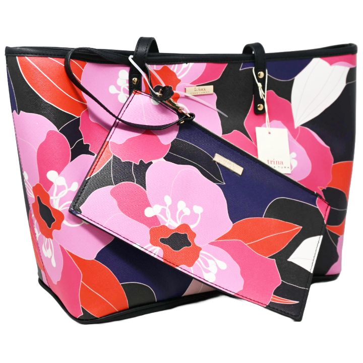 LARGE PRINTED TOTE W/WRISTLET TRINA TURK C/P 8