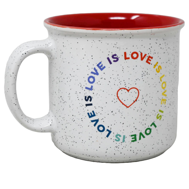 White Speckled Rainbow "Love is Love" Camper Mug C/P 36