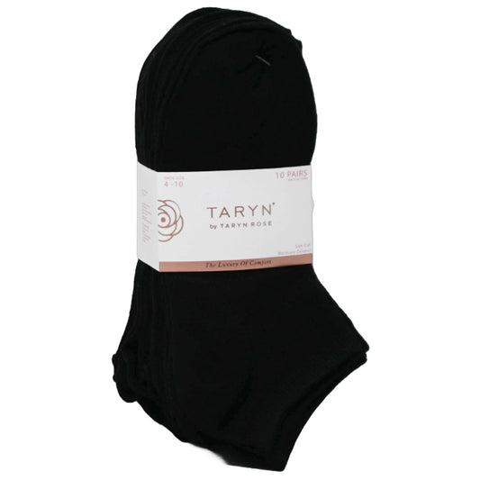 10pk LADIES BLACK LOW CUT SOCKS SIZE 4-10 TARYN ROSE C/P 48