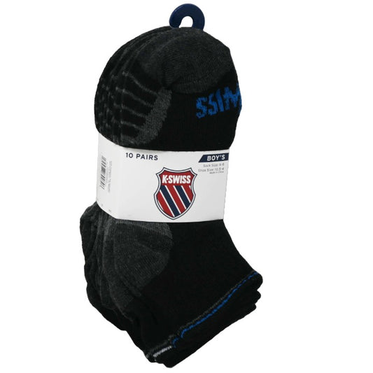 K-SWISS 10PK 6-8 BOYS QTR SOLID SOCKS C/P 36