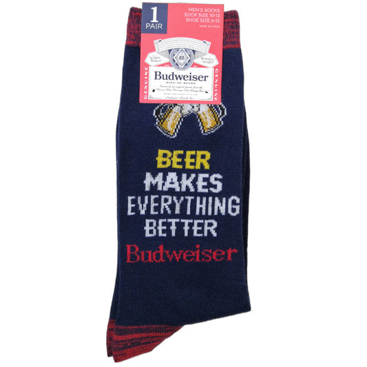 1pr BUDWEISER NAVY/RED MEN CREW SOCKS SIZE 10-13 C/P 60