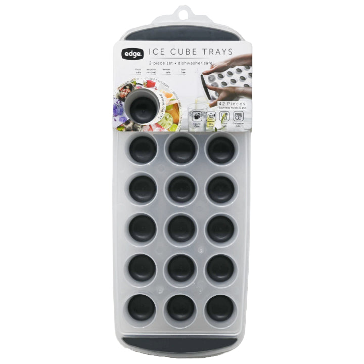 Edge 2pk Silicone Ice Cube Tray Standard Round Charcoal C/P 12