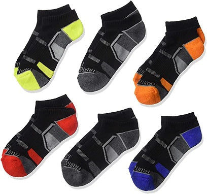 FOL 6pk No Show Boys Socks Assorted C/P 12