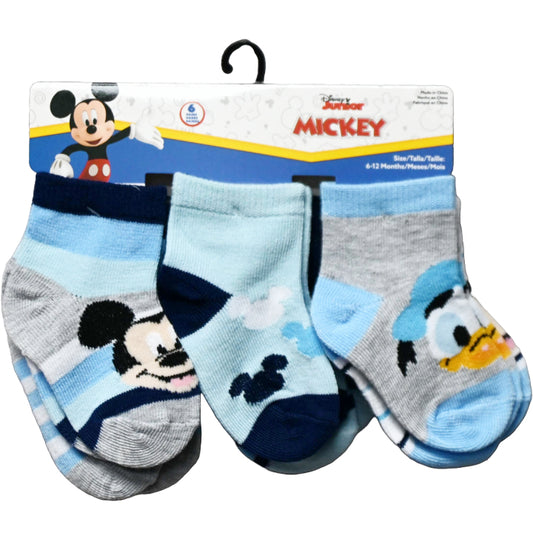 6pk 6-12m MICKEY MOUSE BOLD BLUE SOCKS C/P 12