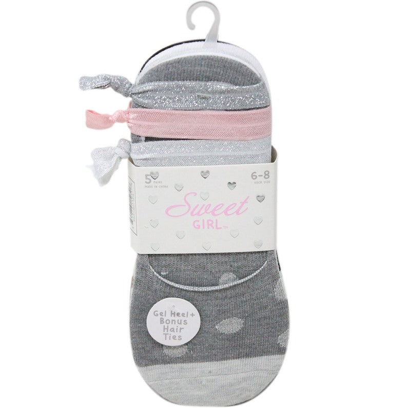 5pk MULTICOLOR GEL BACK LINER SOCKS WITH HAIR TIE C/P 60