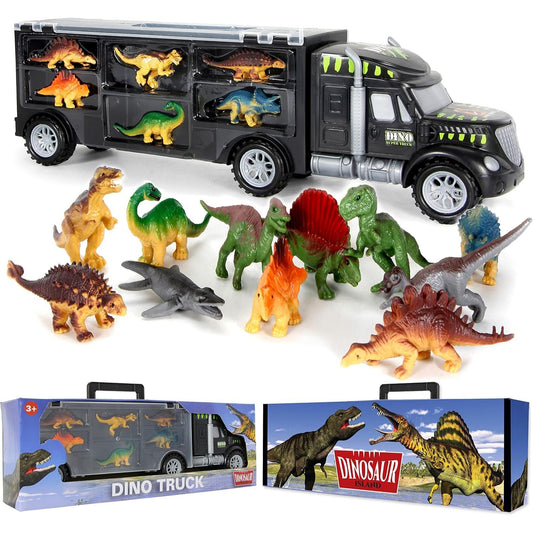 Dinosaur Truck Carrier Toy - 12 Dinosaur Figures for Boys C/P 18