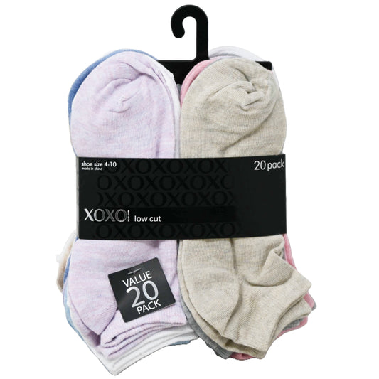 20pk LADIES XOXO LOW CUT NC SOCKS ASST COLOR SIZE 4-10 C/P 48