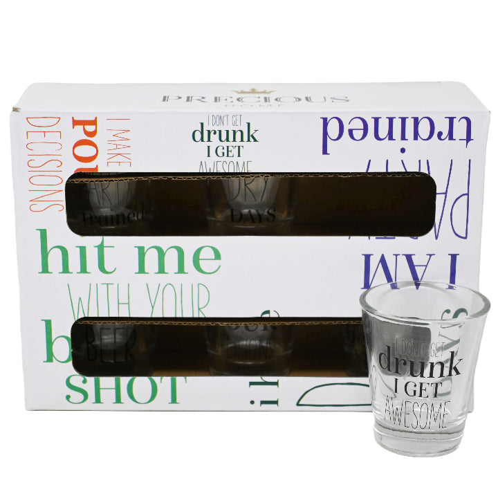 6pc 1.7oz DRINKING PHILOSOPHIES SHOT GLASS SET C/P 12
