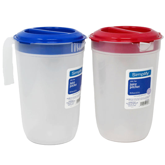 78floz CLEAR PITCHER W/LID 2-ASST COLORS C/P 48
