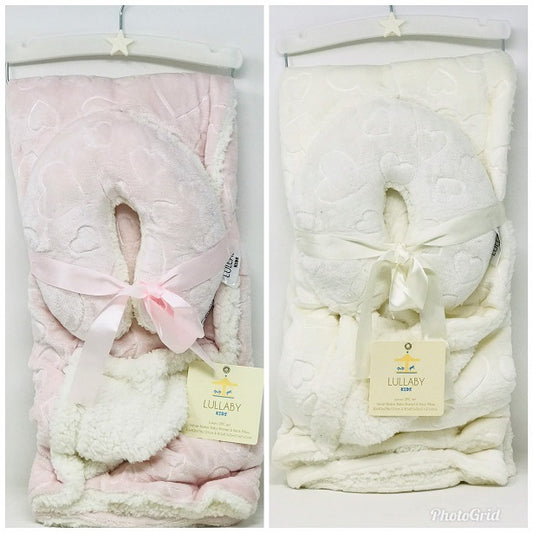 PINK/IVORY BABY BLANKET W/PILLOW, BI-FOLD ON HANGER C/P 12