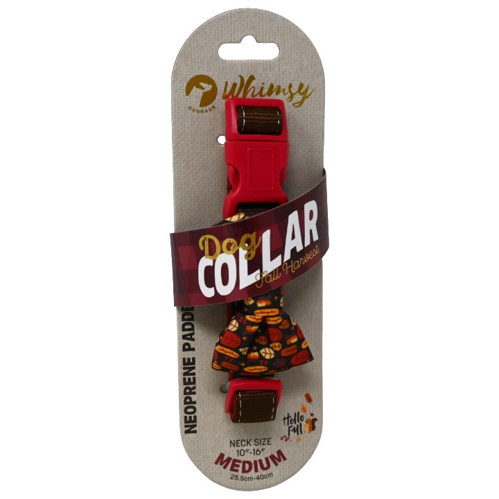 DOG BOW COLLAR SQUIRRELS&LEAV BROWN/RED C/P 48