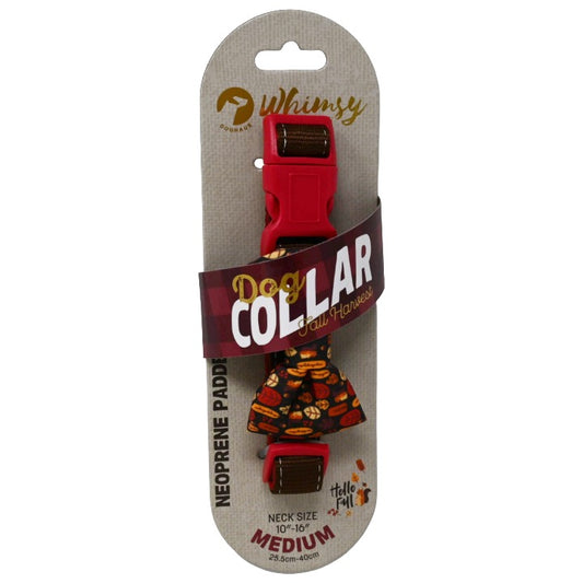 DOG BOW COLLAR SQUIRRELS&LEAV BROWN/RED C/P 48