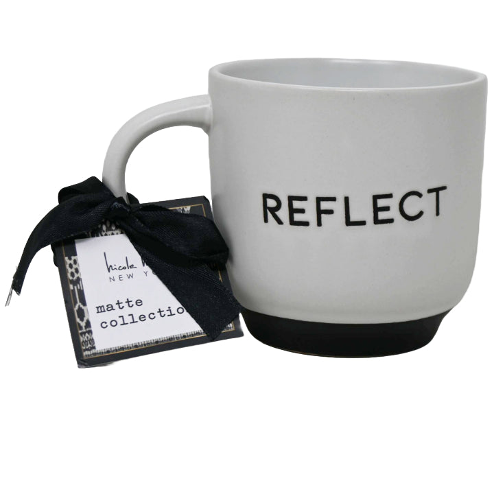 Matte Mug wDebossed "Reflect" on Outside wContrast Foot Nicole Miller C/P 36
