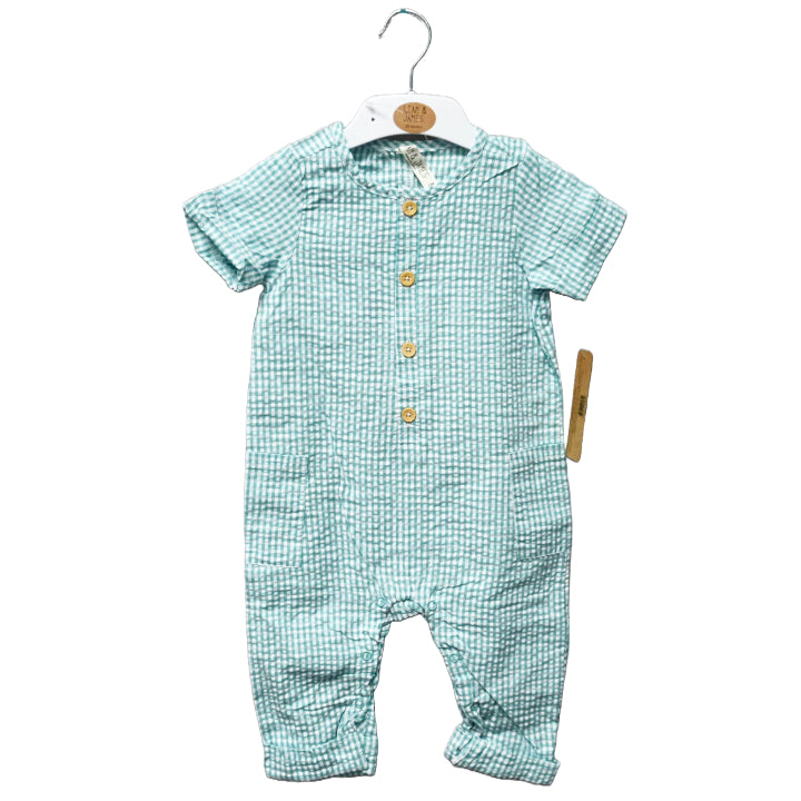 INFANT BLUE GINGHAM COVERALL C/P 48