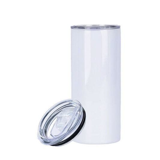 15oz White Stainless Steel Double Wall Tumbler w/Lid (No Label or UPC) C/P 50