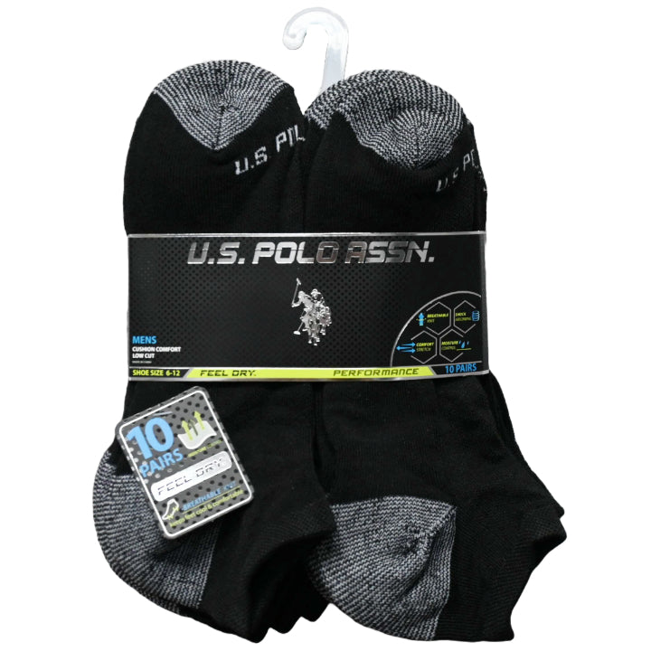 10pk MEN BLK L/C CUSHION SOCKS U.S. POLO ASSN. SIZE 6-12 C/P 48