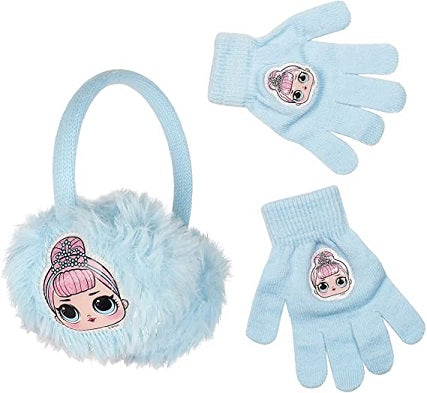 L.O.L. Surprise! Light Blue Fluffy Fur Earmuffs & Matching Stretchable Magic Gloves C/P 36