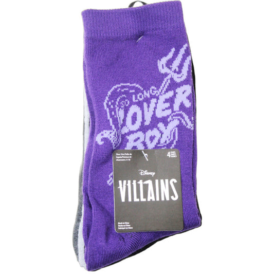 4pk VILLIANS EVIL ALL THE TIME CREW SOCKS SIZE 9-11 C/P 60