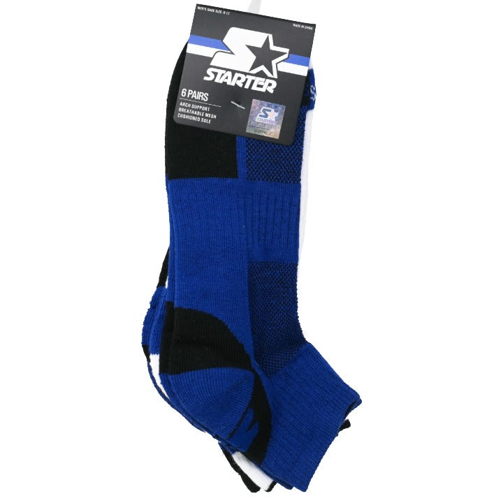 6pk Mens Ro/W/B Asst Athletic Stadium Quarter Socks C/P 24 STARTER