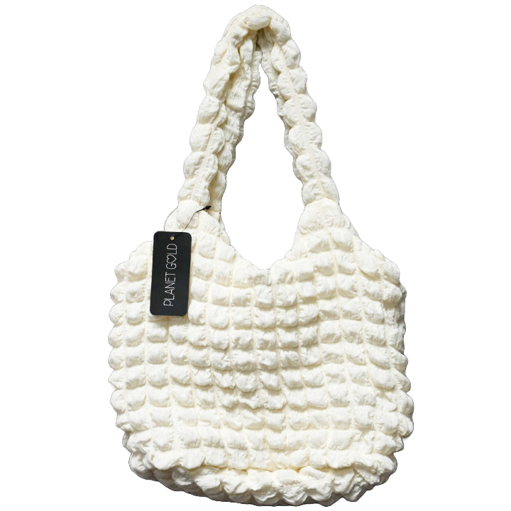 IVORY QUILTED SATCHEL HANDBAG W/TOP ZIPPER C/P 12