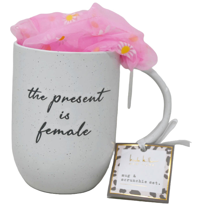 "The Present is Female" Organic Mug with1 Scrunchies Nicole Miller C/P 24
