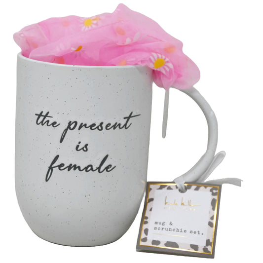 "The Present is Female" Organic Mug with1 Scrunchies Nicole Miller C/P 24