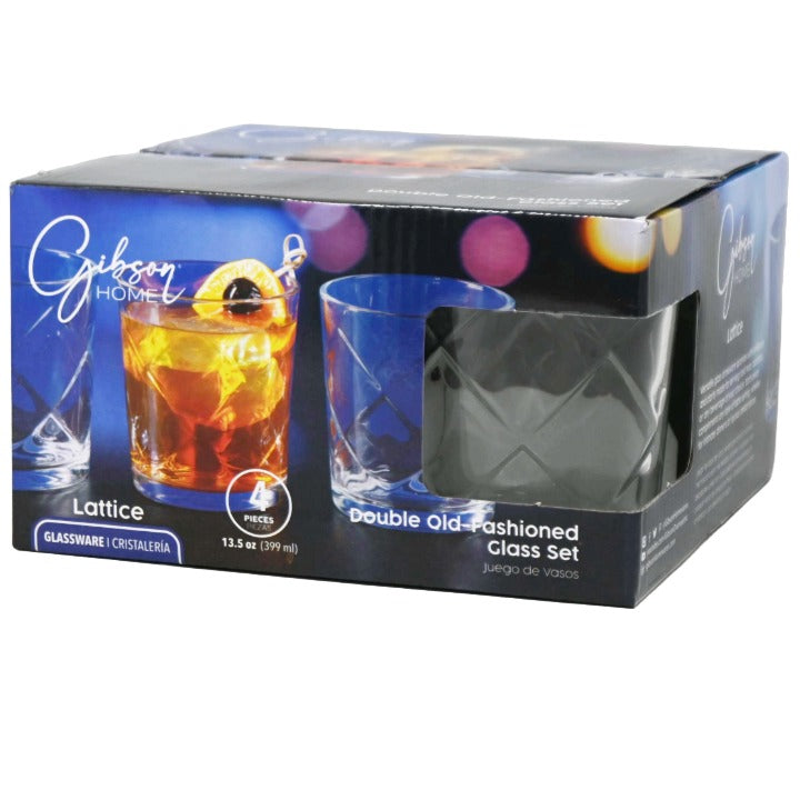 4pc 12.8oz DOF Glass Set Lattice Pattern CB Gibson Home C/P 4