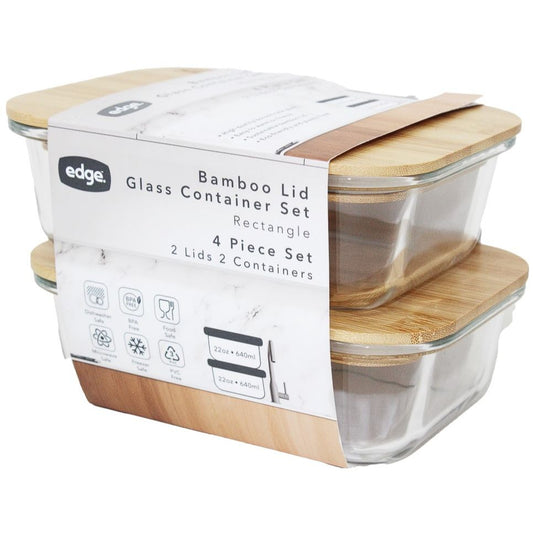 2pc 22oz STACKED RECT. GLASS CONTAINER W/BAMBOO LID C/P 6