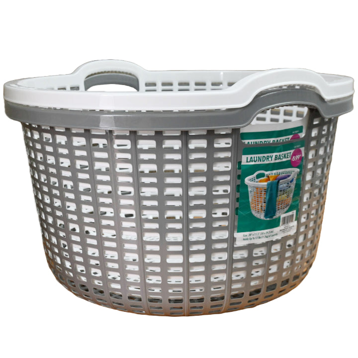 20"x11.5" WHITE/GRAY ROUND LAUNDRY BASKET C/P 10