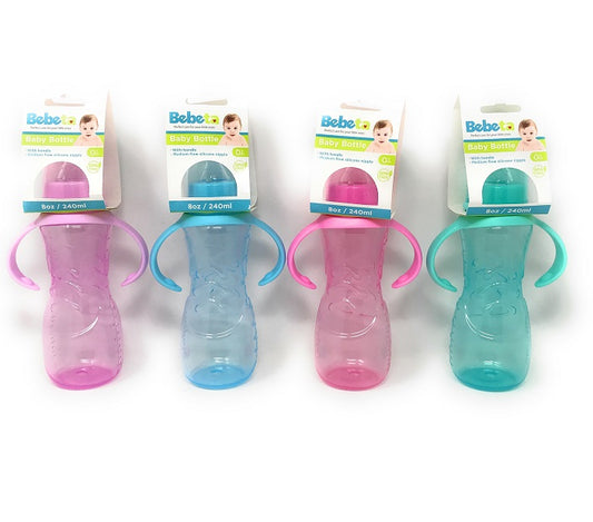 8oz Baby Bottle w/Handle, Asst Clear Color with Matching Solid Color Handle C/P 24