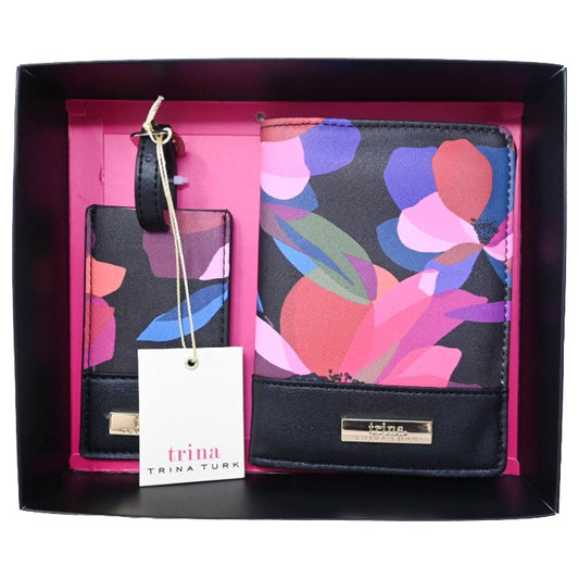 FLORAL PASSPORT HOLDER/LUGGAGE TAG TRAVEL GIFT SET TRINA TURK C/P 40