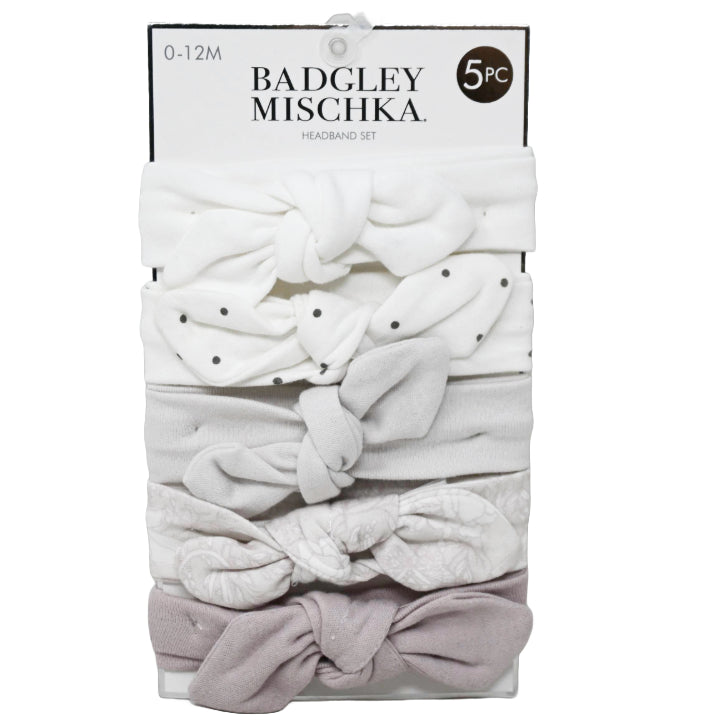 5pc Knot Headbands -White & Dots Print & Light Mauve C/P 72