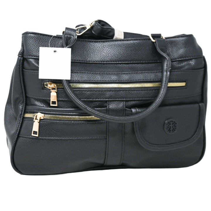 BLACK MULTI COMPART. BAG wTOP ZIPPER CLOSURES & FRONT ZIPPER C/P 12