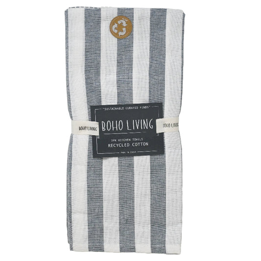 18x28" Blue and White Set of 2 Striped Textured Weave Kitchen Towels C/P 36