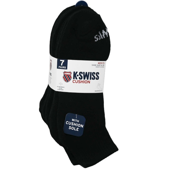 7PK 10-13 MENS FL CUSH QTR SOLID SOCKS K-SWISS C/P 36